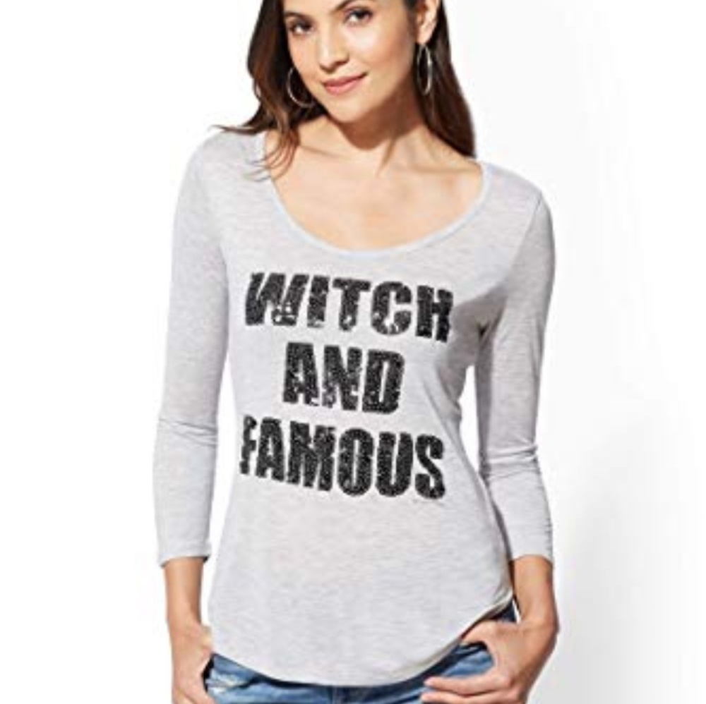 🧙‍♀🕸🐱NY&CO Witch & Famous Sequin Gray 3/4 Shirt